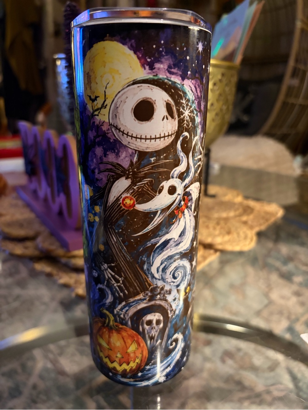 Nightmare Before Christmas Decorative Art Tumbler - Blue Multi, NEW